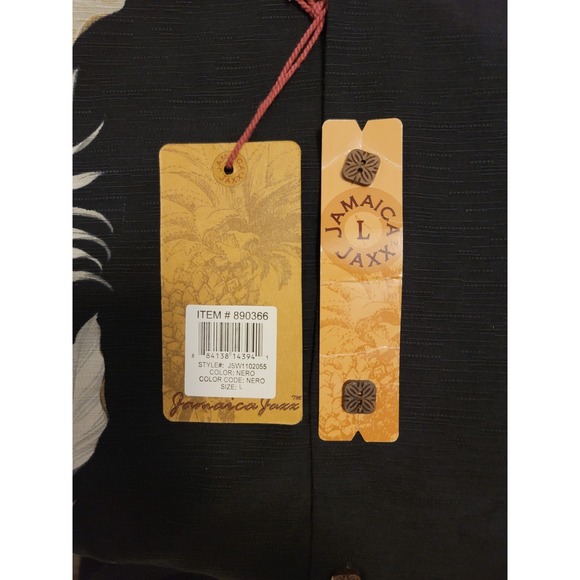 NWT Jamaica Jaxx Men's L/G Black Floral Hawaiian 100% Silk Button-Up Shirt - Picture 5 of 13